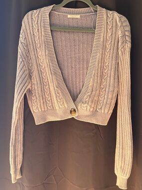 Full Tilt Pale Purple/Blue Cable Knit Cropped Cardigan